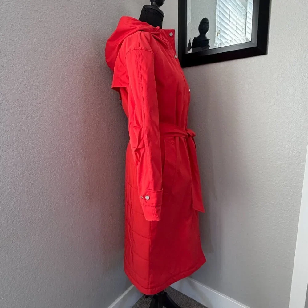 NWT HUNTER Red Chasseur Belted Insulated Hooded Long Trench Coat Small - Picture 4 of 16